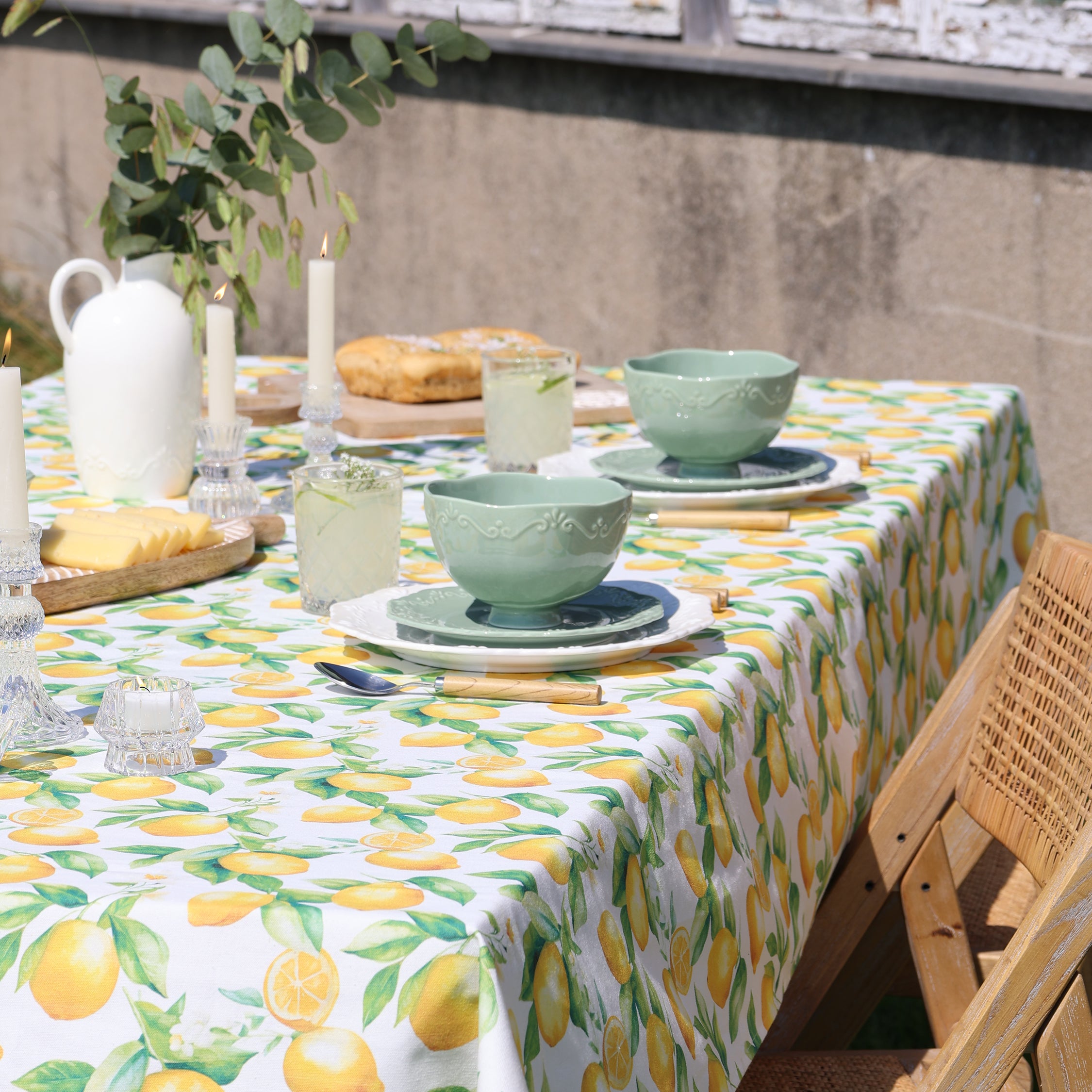 Bomuldsdug med citroner L240xB140 cm – Hvid dug i 100% bomuld
