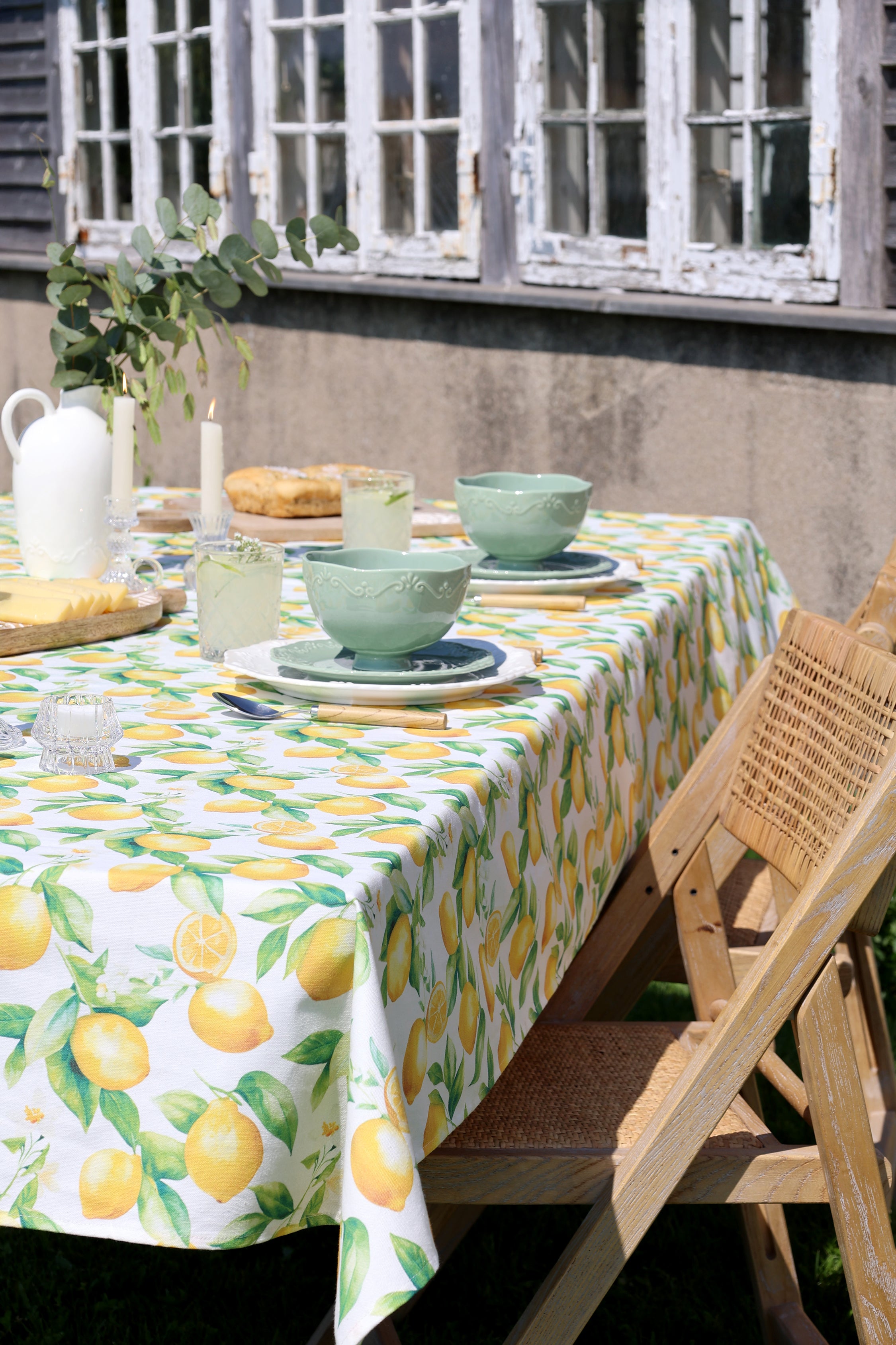 Bomuldsdug med citroner L240xB140 cm – Hvid dug i 100% bomuld