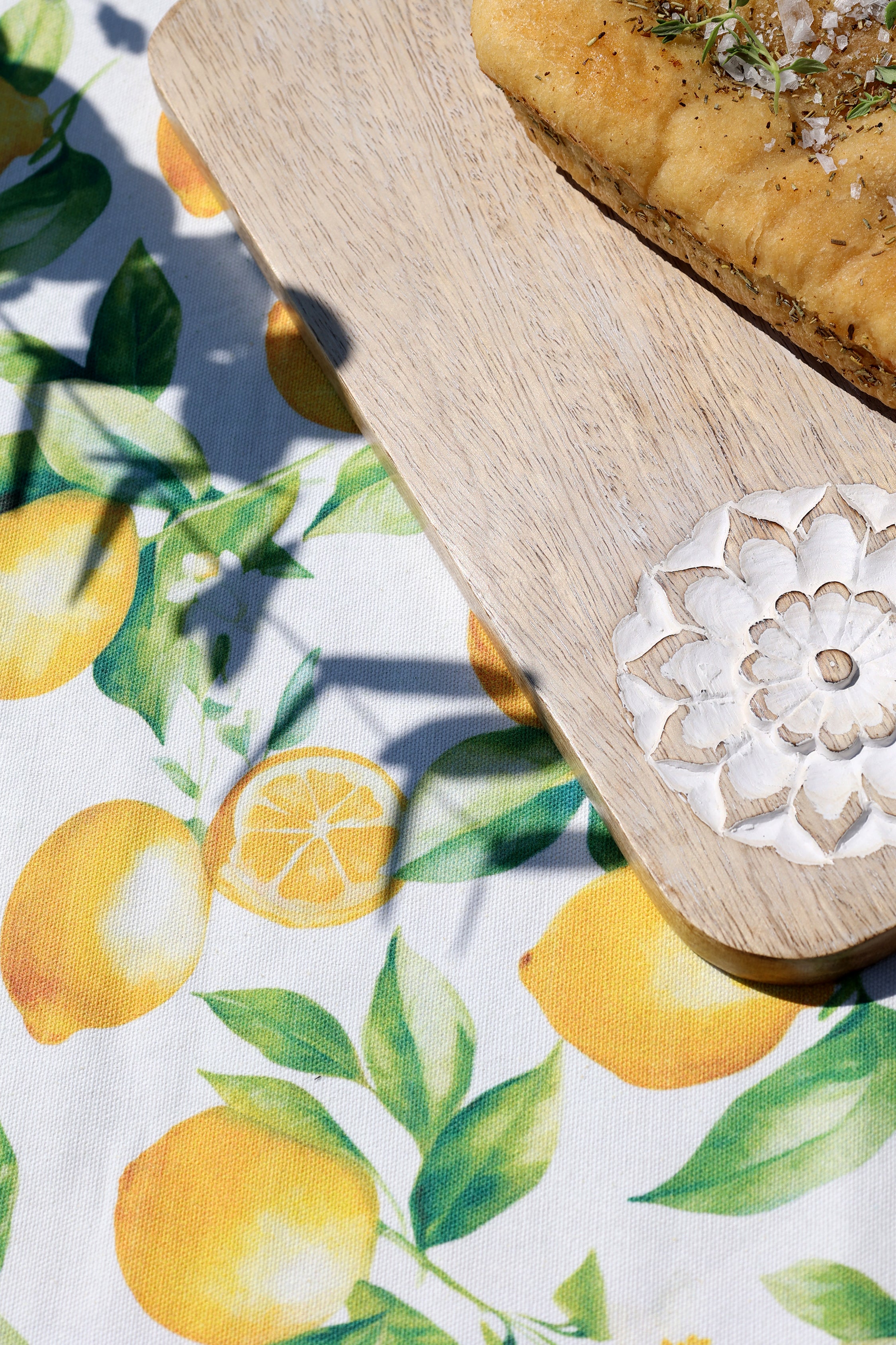 Bomuldsdug med citroner L240xB140 cm – Hvid dug i 100% bomuld