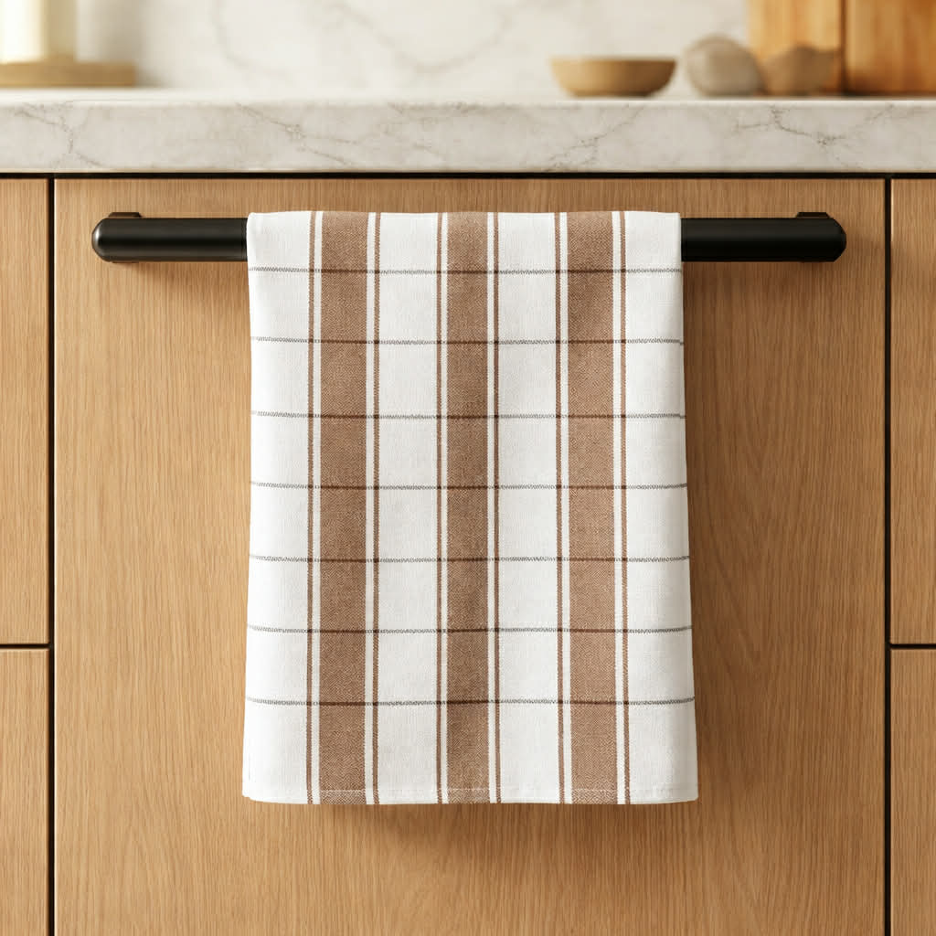 Støvgrå bomuldsklæde, 70x50 cm, Muld brand, showing soft fabric and stitching, on a neutral background.