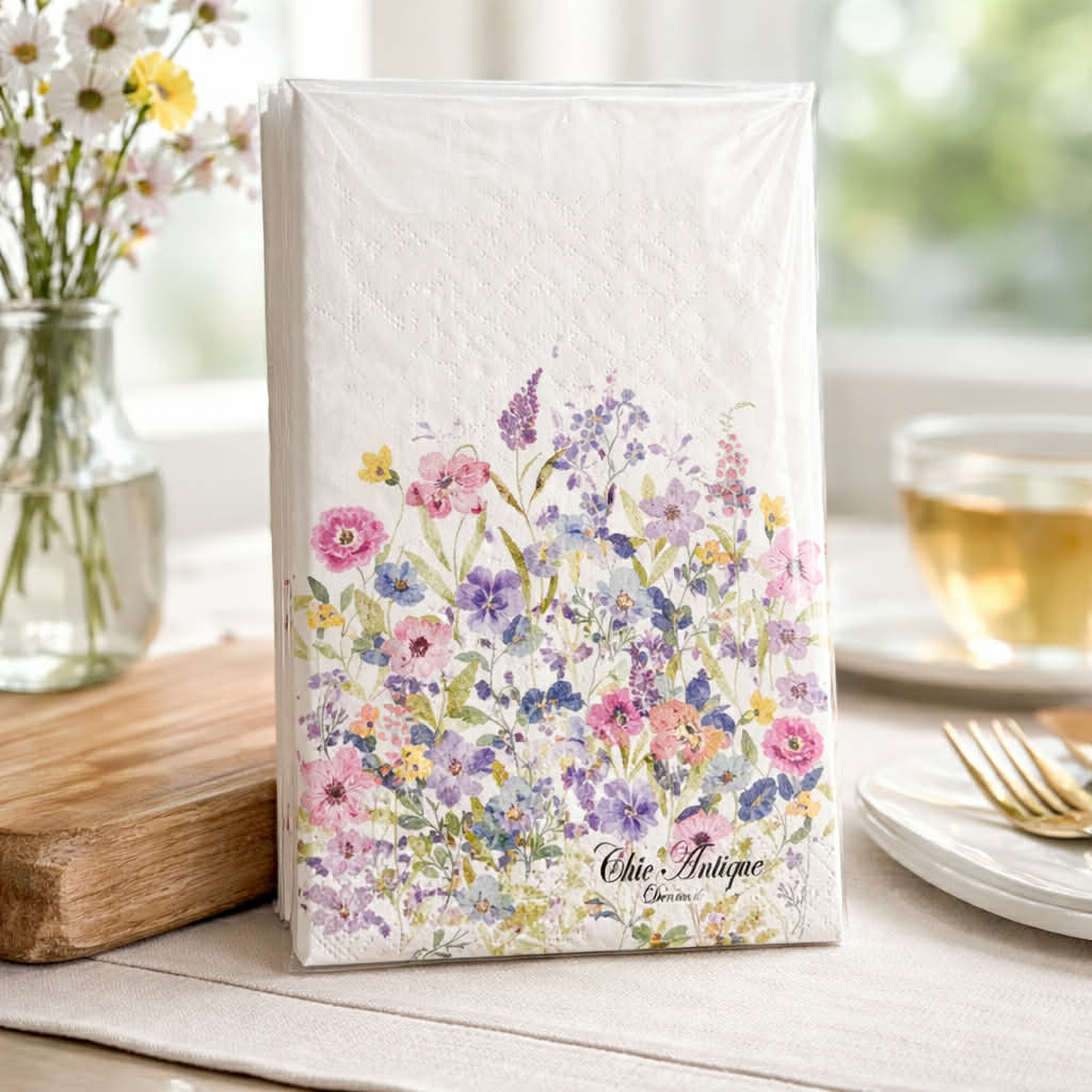 Serviet m. grøftekantsblomster m. stedmoderblomster - Servietringen