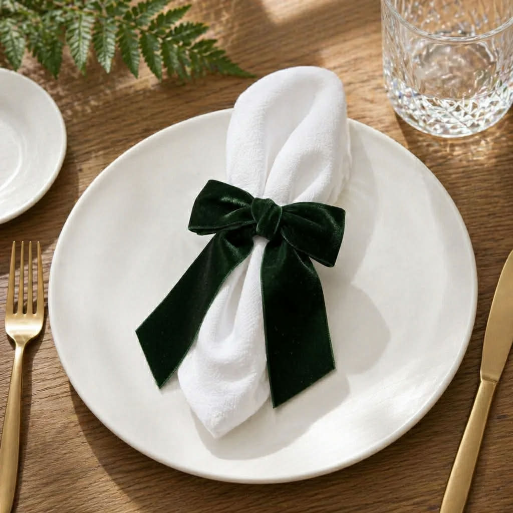 Velour servietring i grøn fra Servietringen, elegant og naturlig borddækning til fest og hverdag.