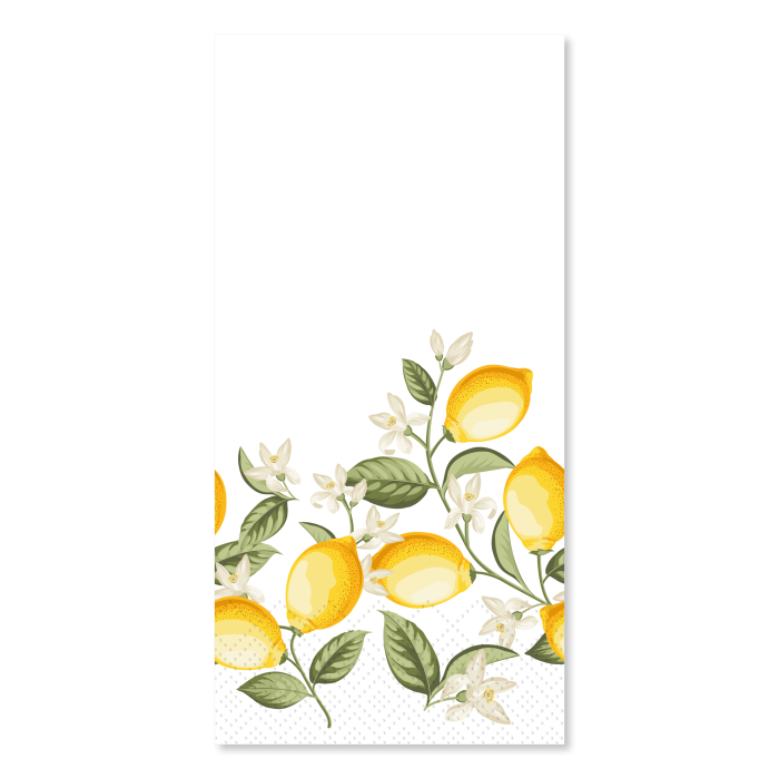 Hvide papirservietter med citroner, 20x10 cm, sommermotiv, fra Chic Antique, perfekte til sommerbordet.