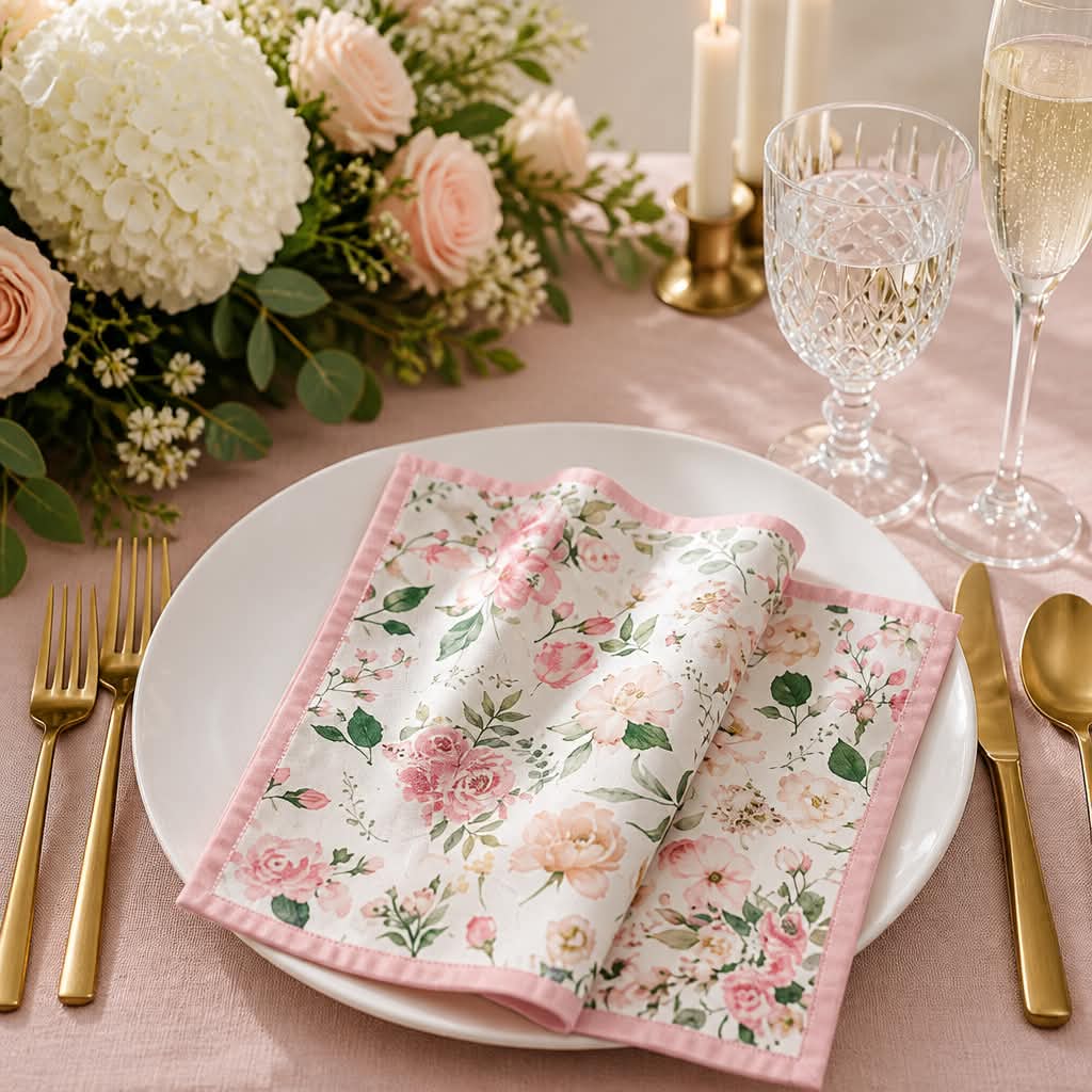 Stofserviet Hellé Rose 40x40 cm – Lyserøde Roser