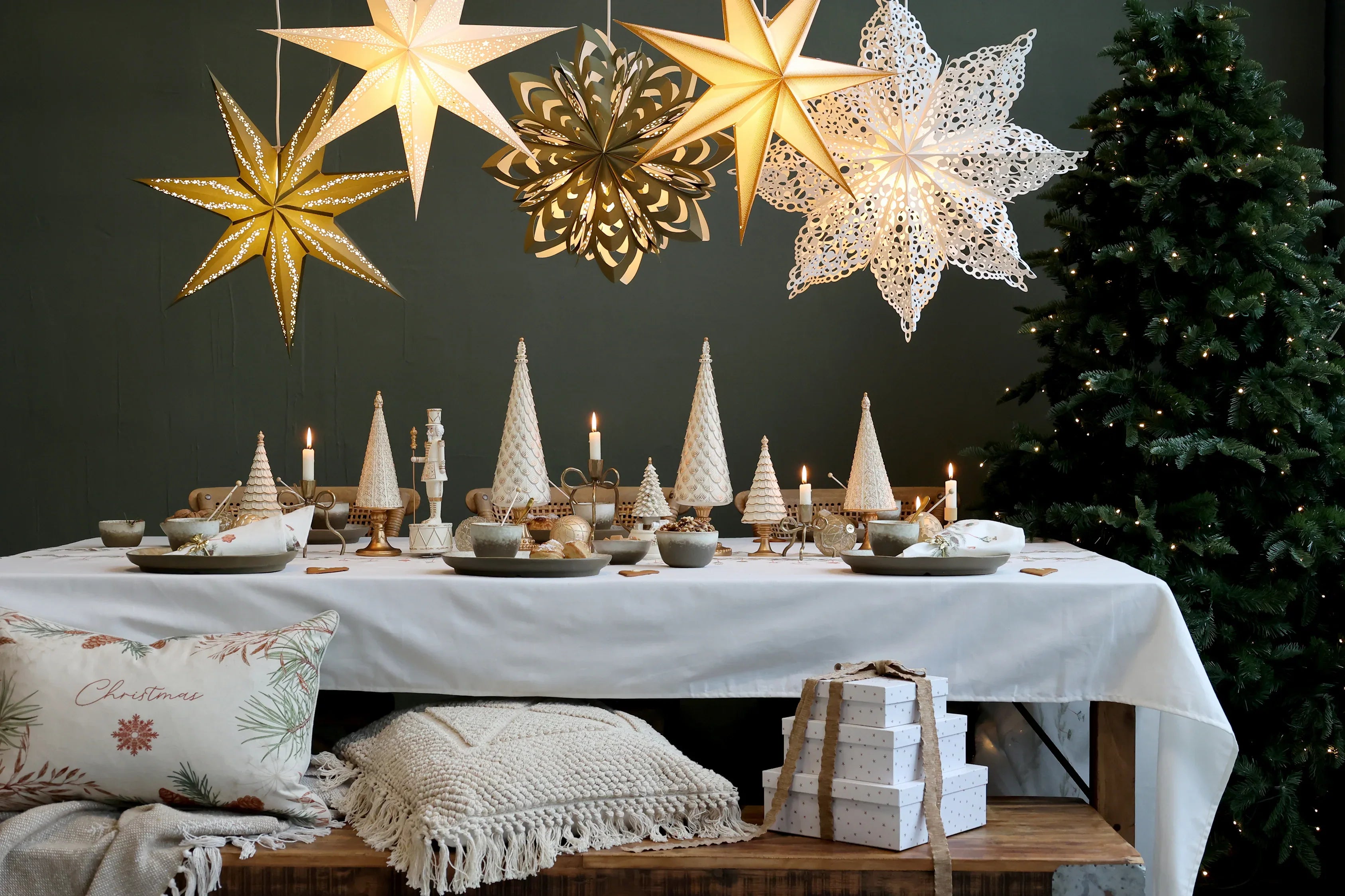 Chic Antique - Papirstjerne ekskl. ledning - Ø45 cm oliven - Servietringen