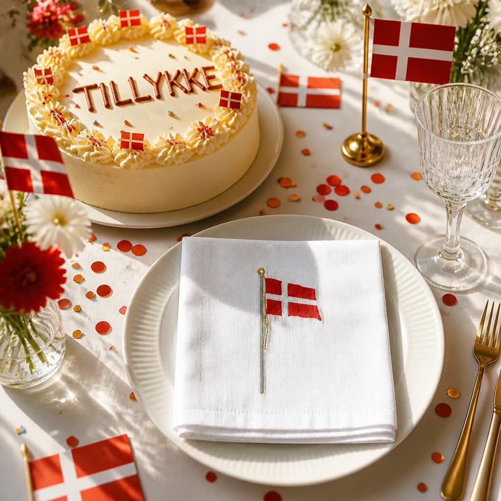 Stofserviet med flagstang - Fødselsdag & fest - 5 pak