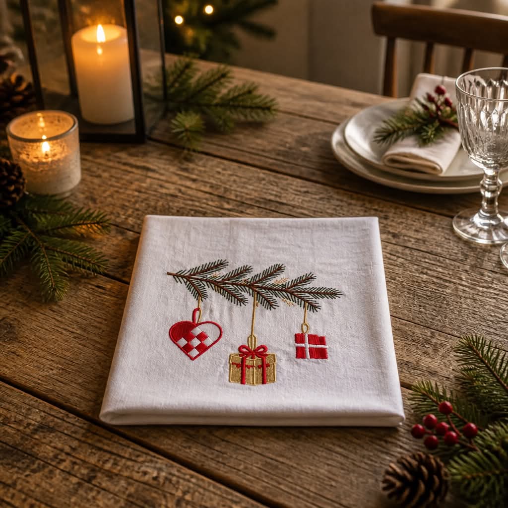 Stofserviet med grangren og julemotiver - 5 pak