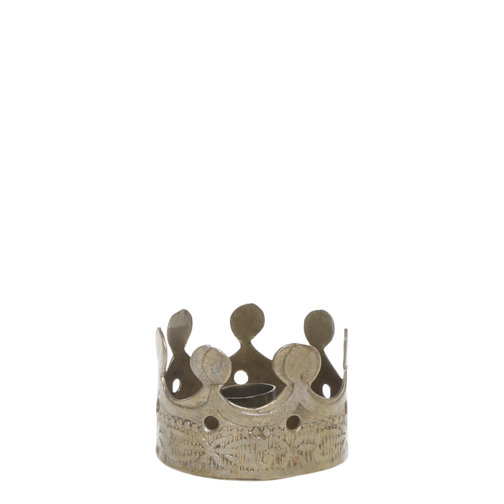 Kronet lysestage til kertelys i antik messing, Chic Antique, elegant dekorativ holder til stearinlys.