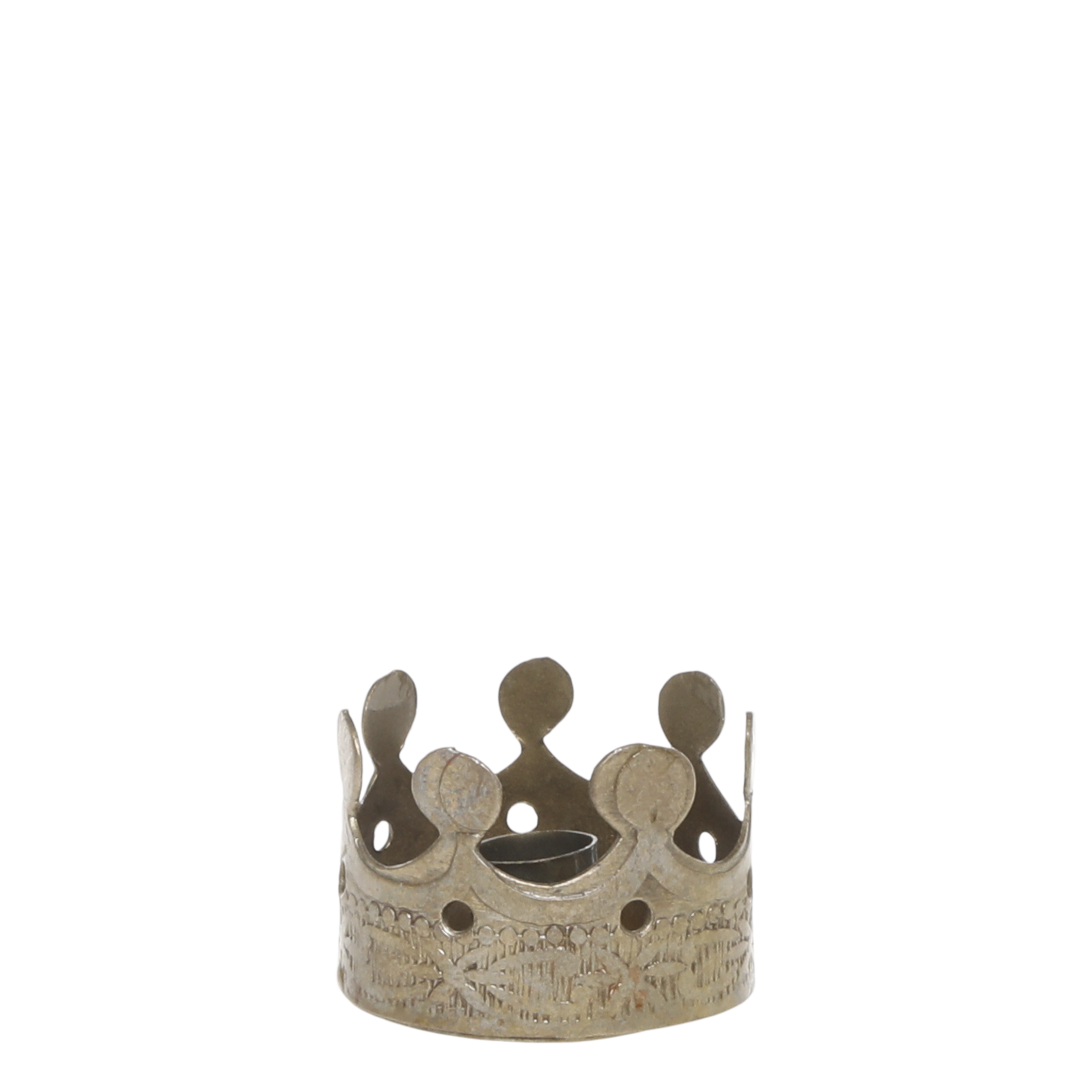 Kronet lysestage til kertelys i antik messing, Chic Antique, elegant dekorativ holder til stearinlys.