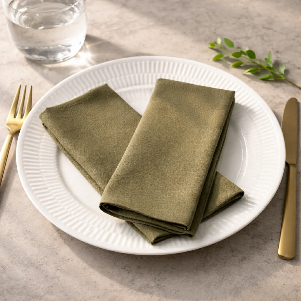 Urtegrøn cotton and linen fabric napkin in 40x40 cm, ideal for classic table setting, by Servietringen.