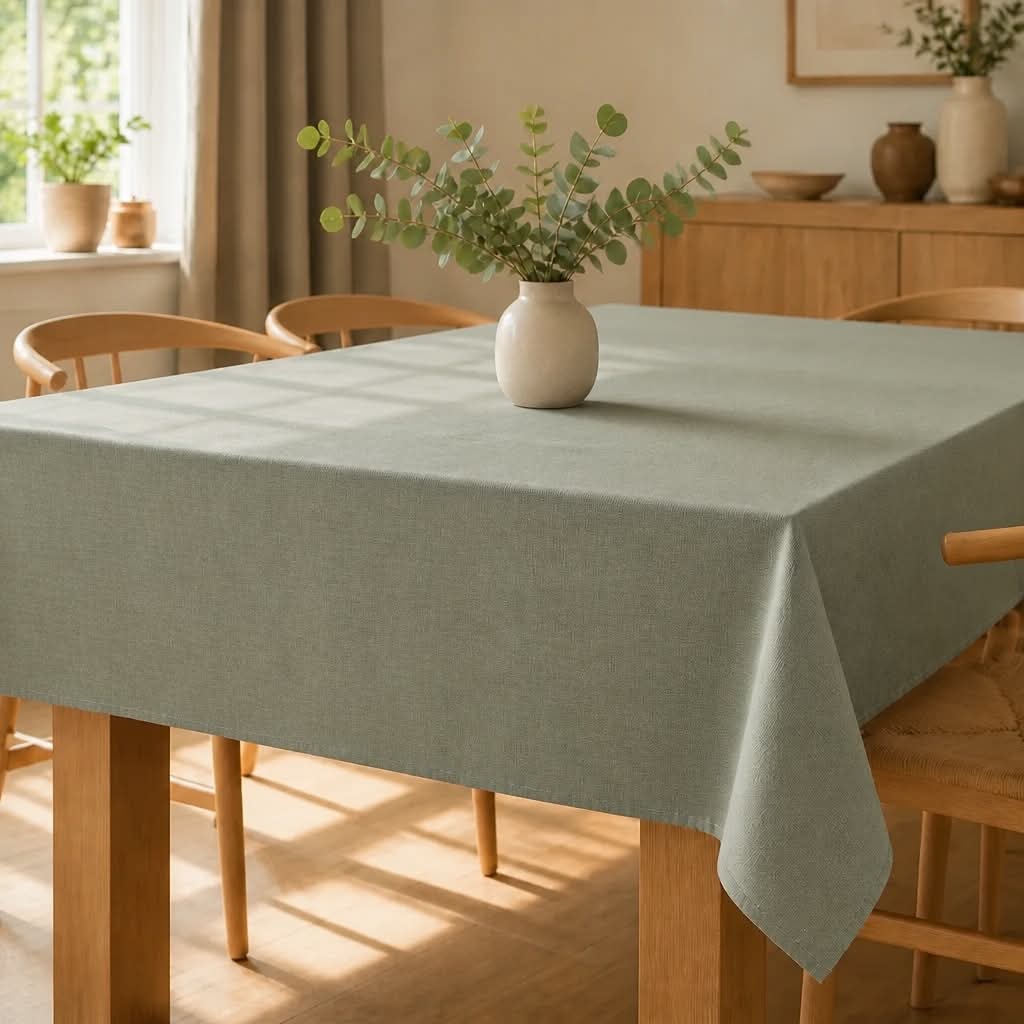 Sage grøn borddug fra Servietringen, 140x250 cm, stonewashed, med blødt, rustikt stof og elegant finish.