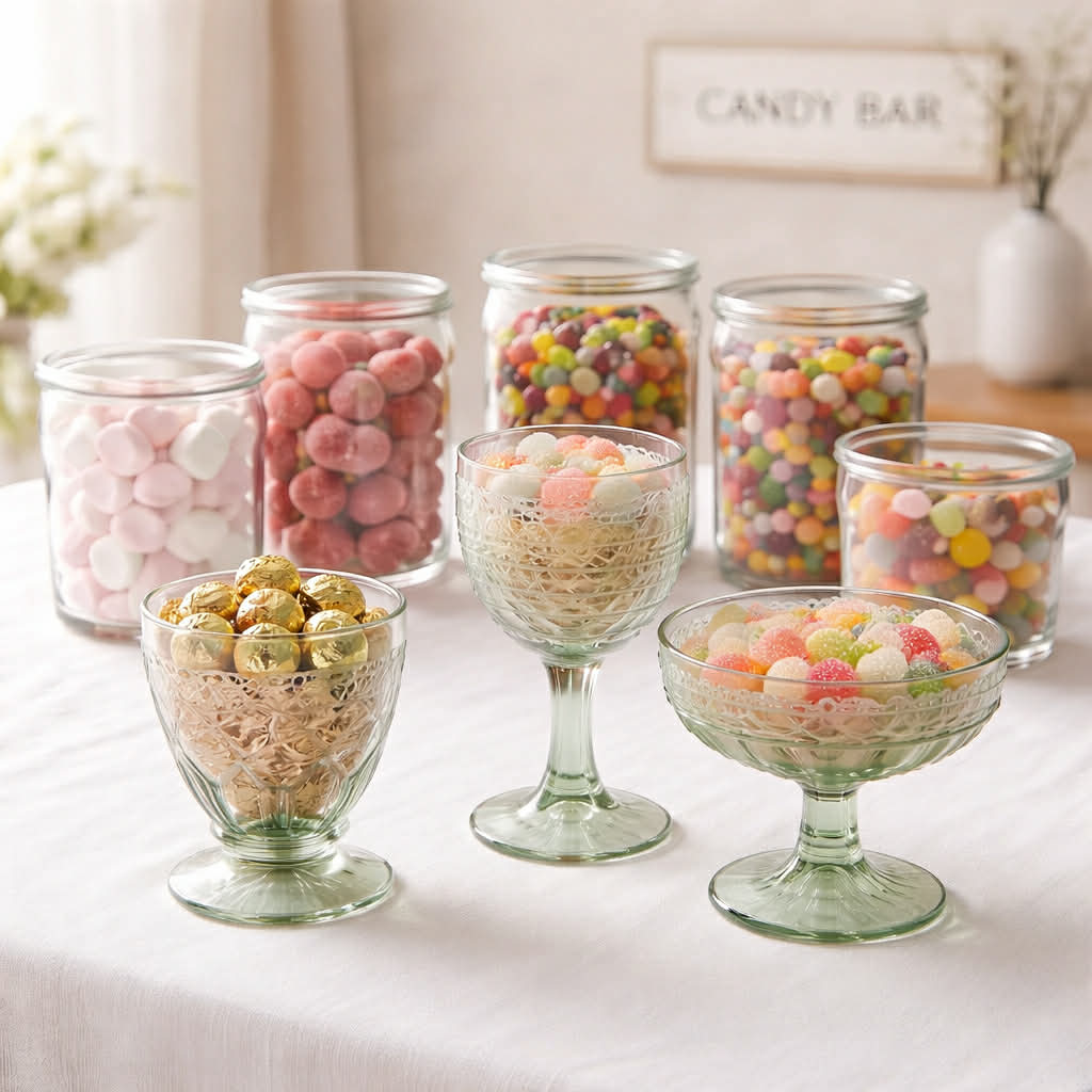 Candybar-sæt med 6 krukker m. låg - Grønne (LYS) nuancer