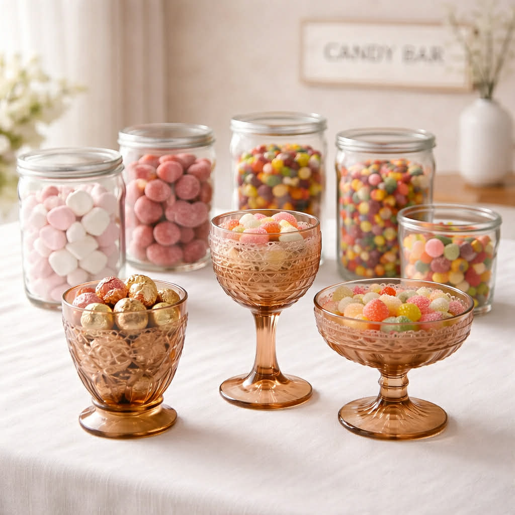 Candybar-sæt med 6 krukker m. låg - Taupe brune nuancer