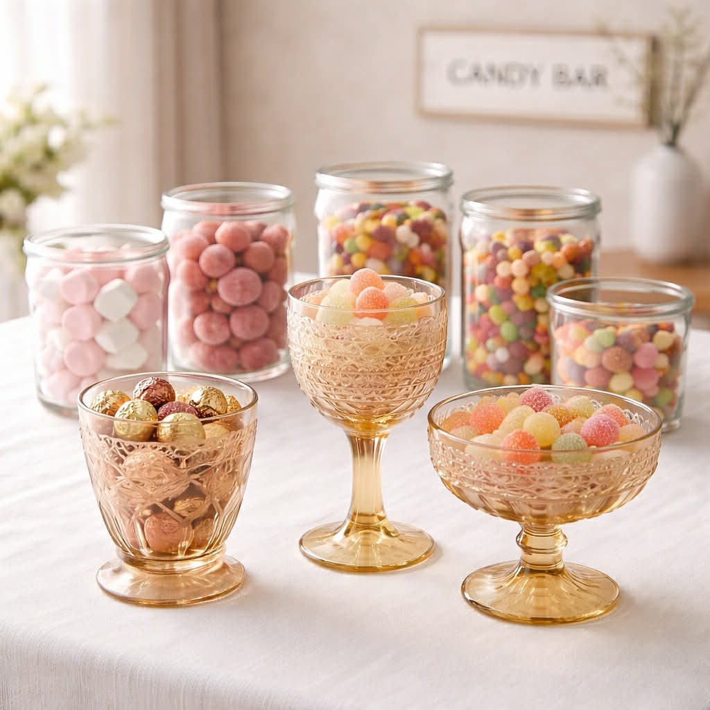 Candybar-sæt med 6 krukker m. låg - Gule nuancer