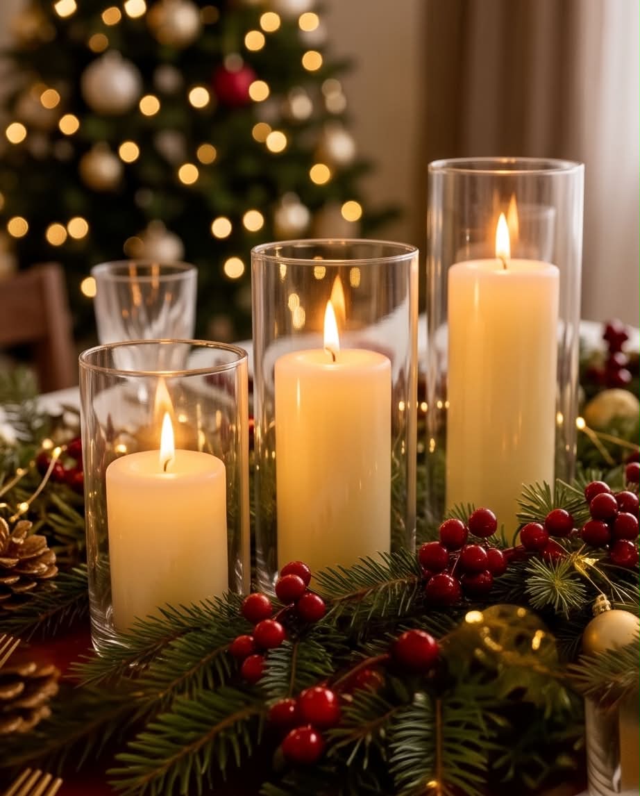 Rustikt servietringsbundle med juletema fra Servietringen, inkluderer tre cylindervasere til juledekorationer.