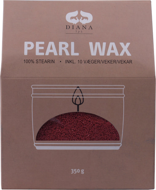 Diana Lys Lyssand Pearl Wax Antikrød stearin med 10 væger, 350 g, ren stearin til lysfremstilling
