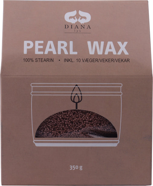 Diana Lys Lyssand Pearl Wax Brun stearin med 10 væger i 350 g, ren voks til lysfremstilling.
