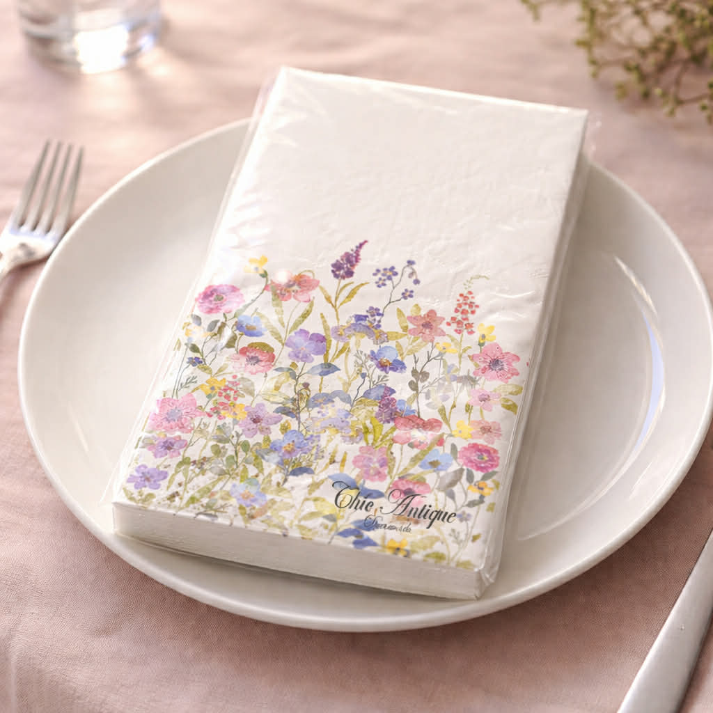 Serviet m. grøftekantsblomster m. stedmoderblomster - Servietringen