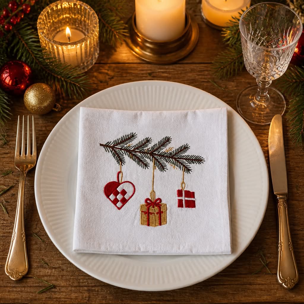 Stofserviet med grangren og julemotiver - 5 pak