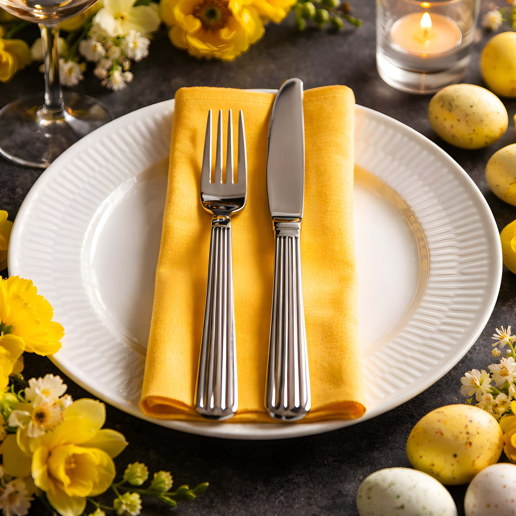 Klassisk Gul Stofserviet i Bomuld og Hør 40x40 cm – Moderne og sommerfrisk - Servietringen