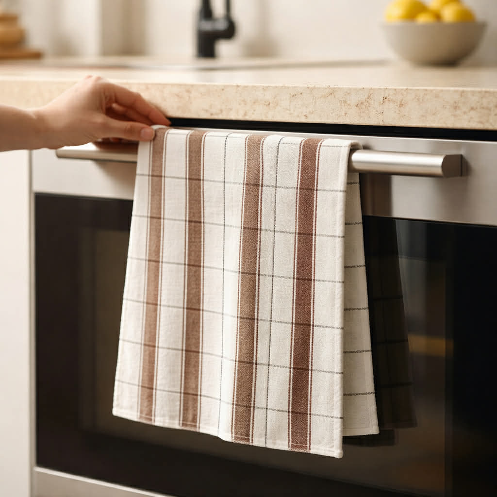 Støvgrå bomuldsviskestykke 70x50 cm fra Servietringen, soft tekstur, folded with edges visible on a clean surface.