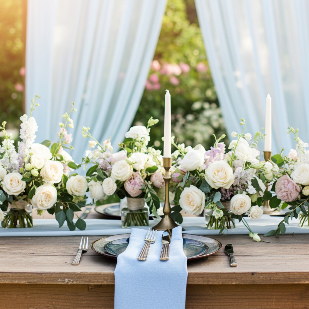 Klassisk Lyseblå Stofserviet i Bomuld og Hør 40x40 cm – Frisk og Let - Servietringen