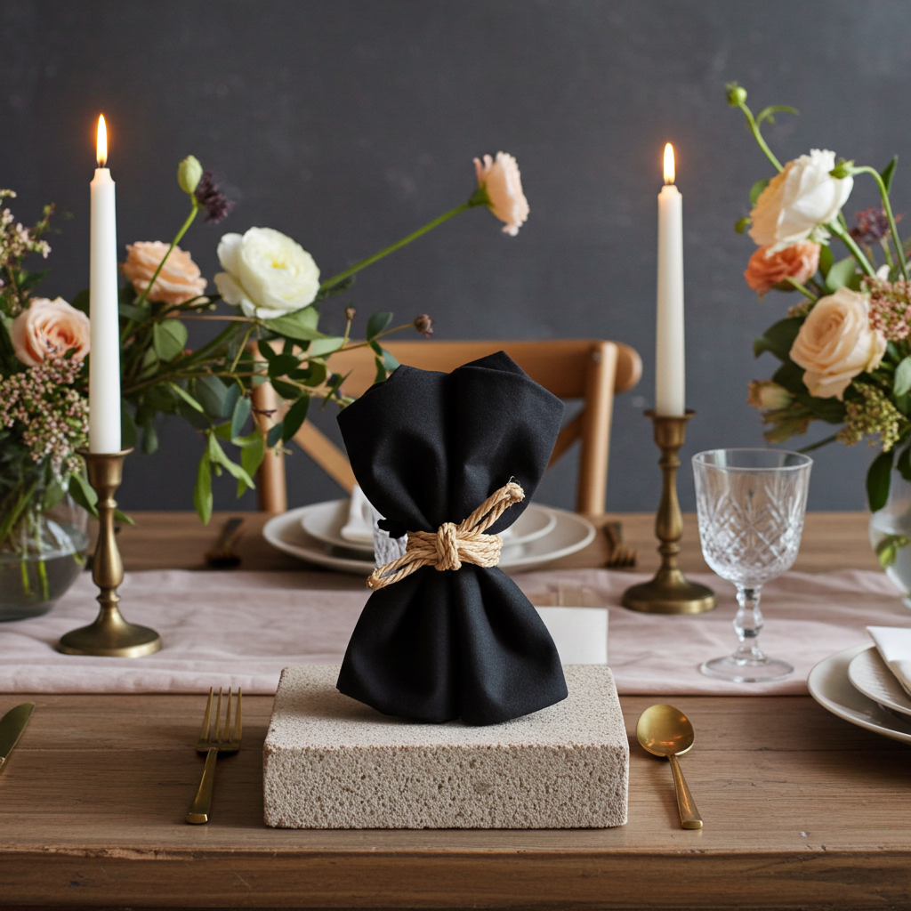 Klassisk Sort Stofserviet i Bomuld og Hør 40x40 cm – Elegant og Tidløs - Servietringen