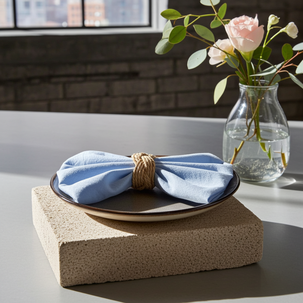 Klassisk Lyseblå Stofserviet i Bomuld og Hør 40x40 cm – Frisk og Let - Servietringen