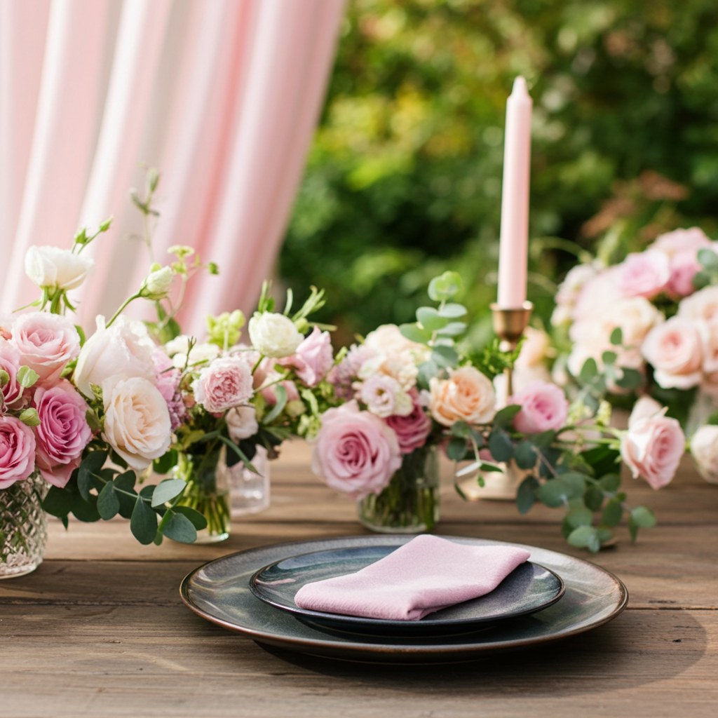 Klassisk Lyserød Stofserviet i Bomuld og Hør 40x40 cm – Blid og Romantisk - Servietringen