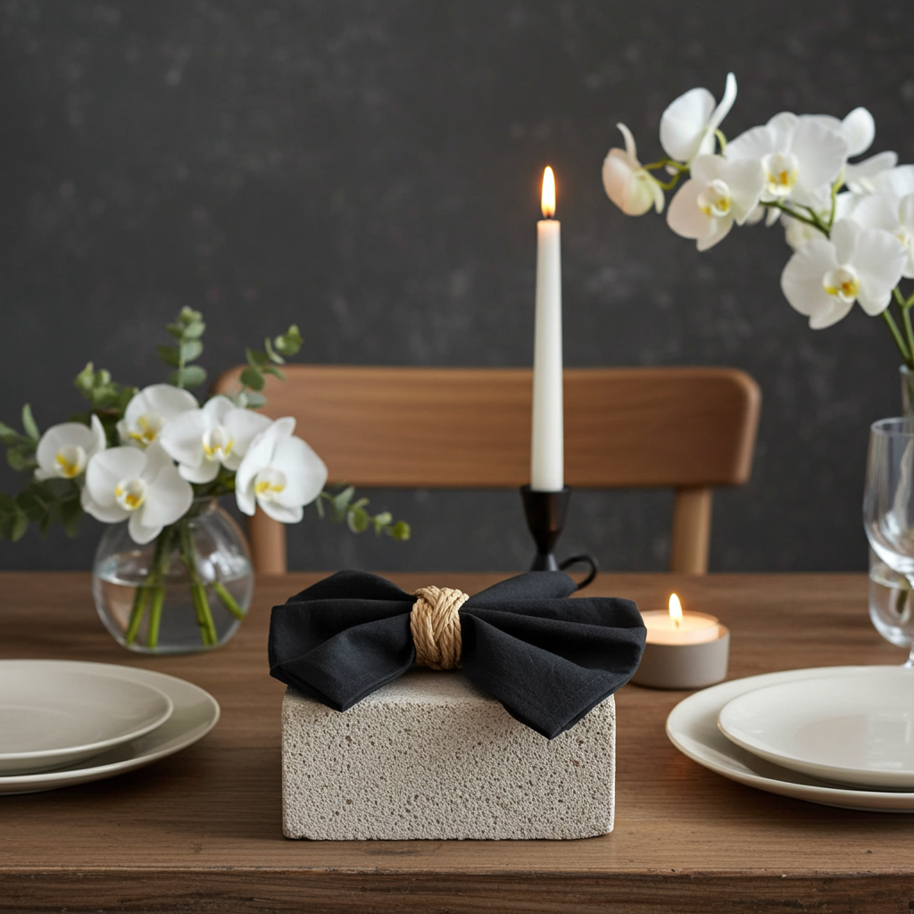 Klassisk Sort Stofserviet i Bomuld og Hør 40x40 cm – Elegant og Tidløs - Servietringen