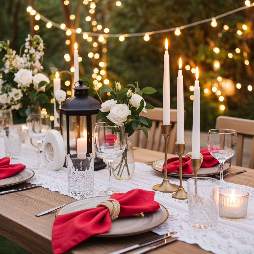 Klassisk Rød Stofserviet i Bomuld og Hør 40x40 cm – Festlig og Varm - Servietringen