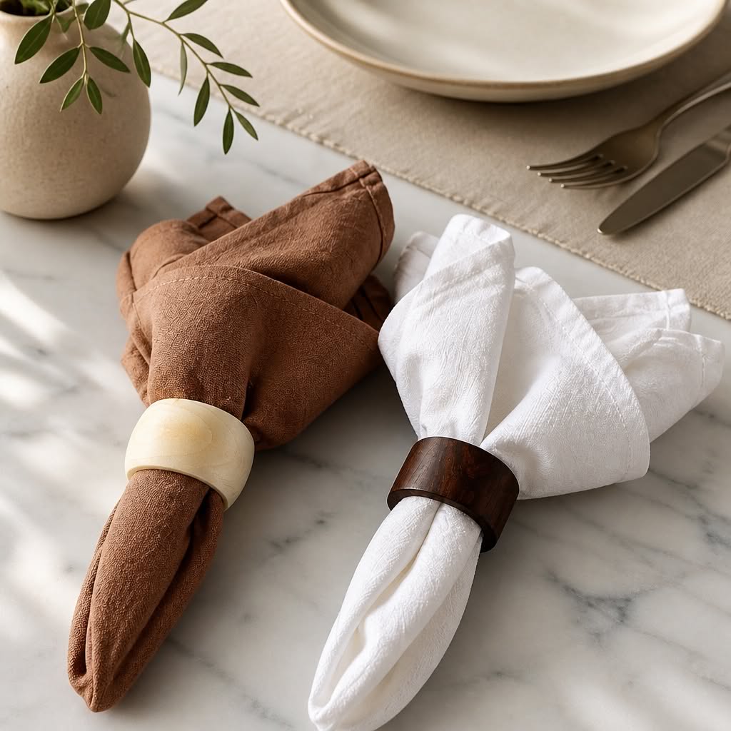 Servietring Naturens Sans servietring i træ med naturlig finish, perfekt til borddækning og elegant servering.