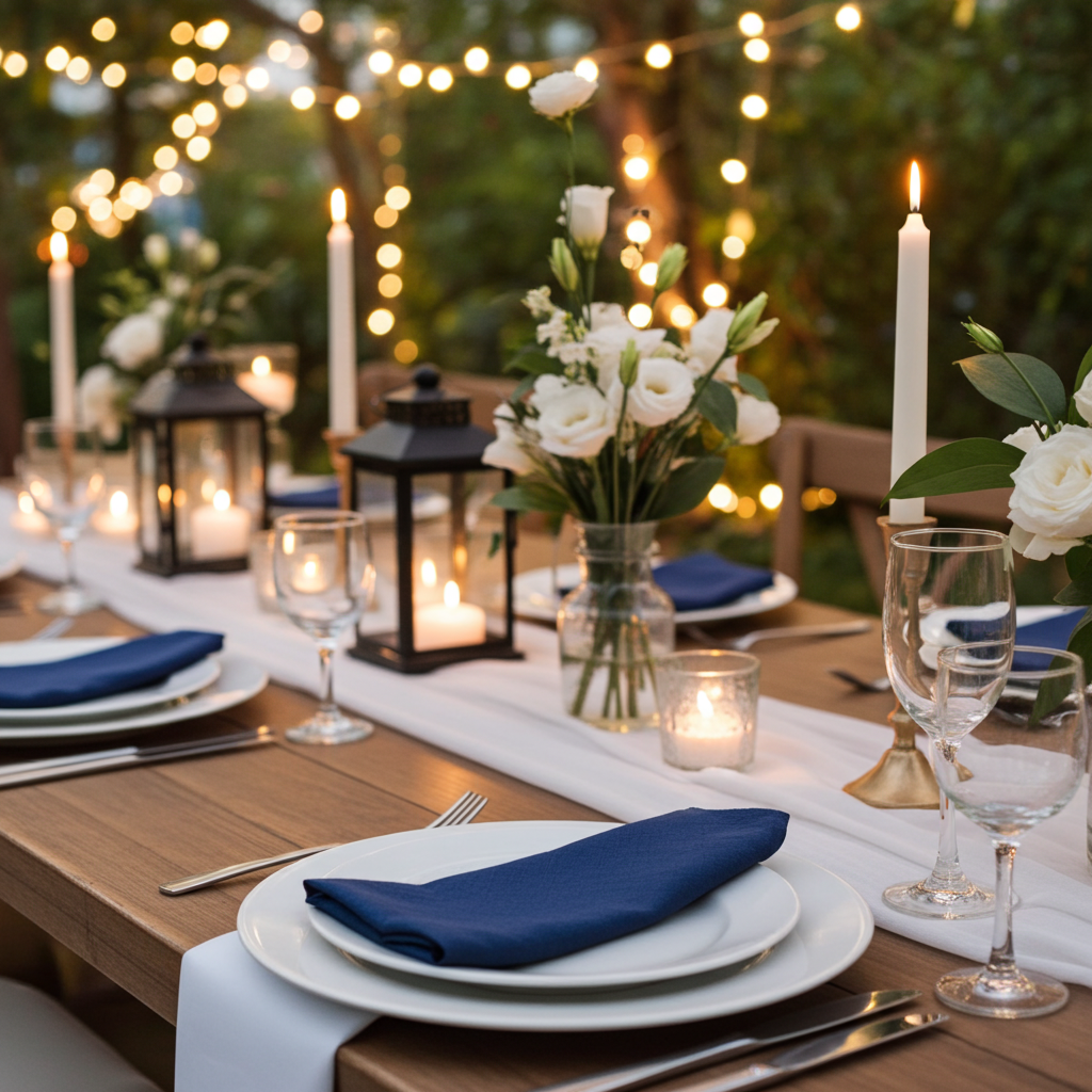 Klassisk Blå Stofserviet i Bomuld og Hør 40x40 cm – Afslappet og Harmonisk - Servietringen