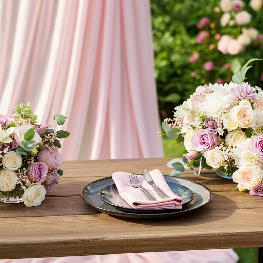 Klassisk Lyserød Stofserviet i Bomuld og Hør 40x40 cm – Blid og Romantisk - Servietringen