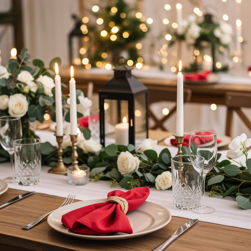 Klassisk Rød Stofserviet i Bomuld og Hør 40x40 cm – Festlig og Varm - Servietringen