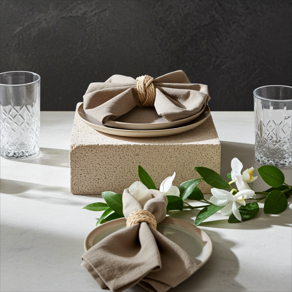 Klassisk Olivengrøn Stofserviet i Bomuld og Hør 40x40 cm – Rustik og Naturlig - Servietringen