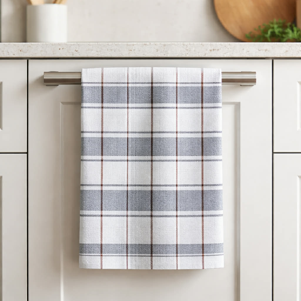 Støvgrå bomuldsviskestykke 70x50 cm, servietring, på tilbud med tag 5 betal for 4, soft and absorbent kitchen towel