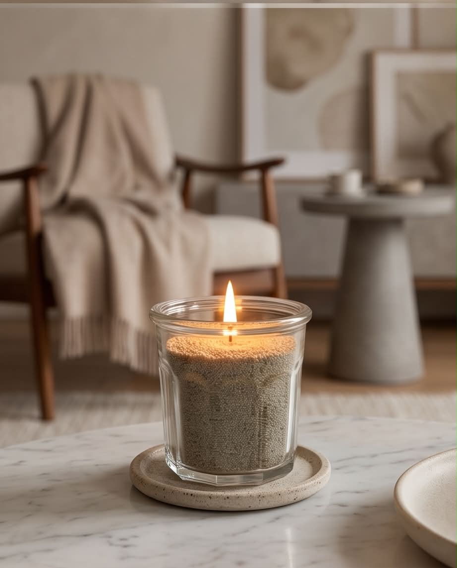 Diana Lys Lyssand Pearl Wax Beach sand stearinlys med 10 væger, 350 g, dekorativt lys med sandfarvet design