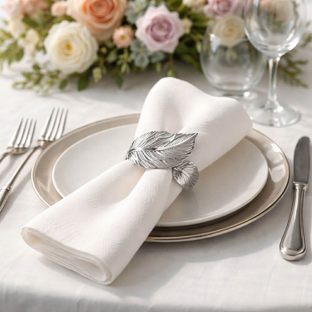 Silver Solara napkin ring by Servietringen, featuring a sleek, polished design for elegant tableware presentation.