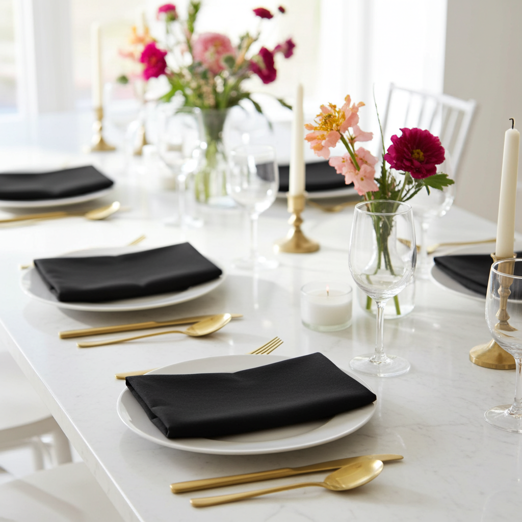 Klassisk Sort Stofserviet i Bomuld og Hør 40x40 cm – Elegant og Tidløs - Servietringen