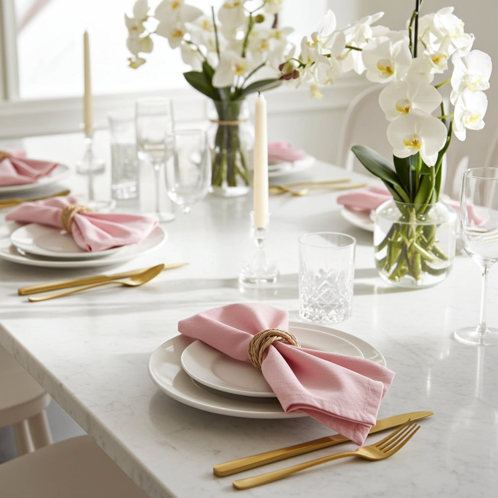 Klassisk Lyserød Stofserviet i Bomuld og Hør 40x40 cm – Blid og Romantisk - Servietringen