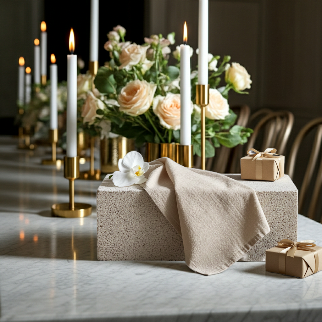 Klassisk Champagnefarvet Stofserviet i Bomuld og Hør 40x40 cm – Eksklusiv og Tidløs - Servietringen