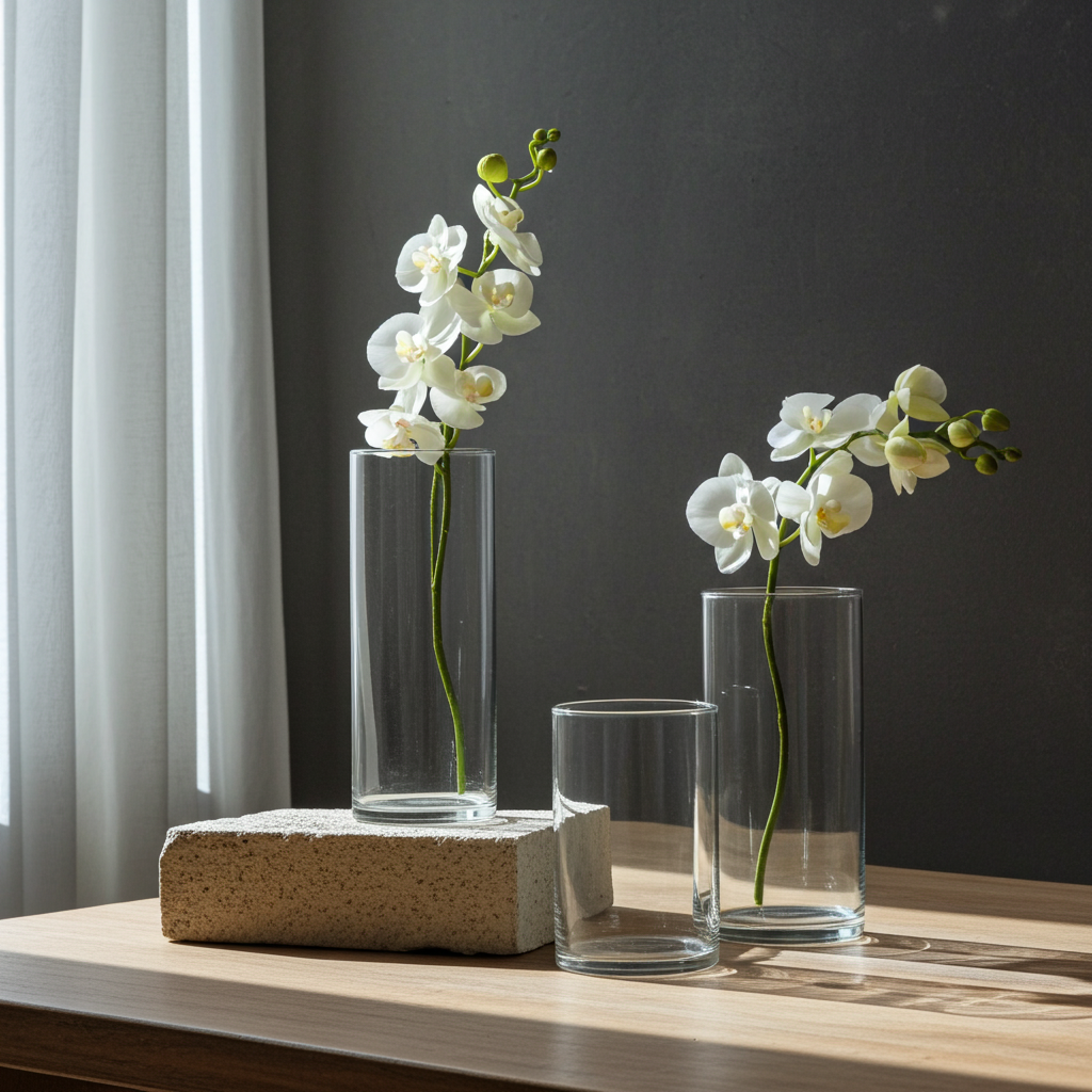 Cylindervase 25 cm i glas Ø8,5 - FORUDBESTILLING er på lager i starten af April - Servietringen