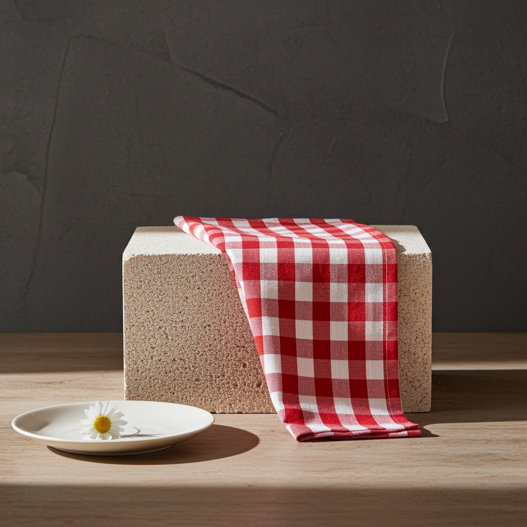 Rød og hvid ternet stofserviet - Servietringen