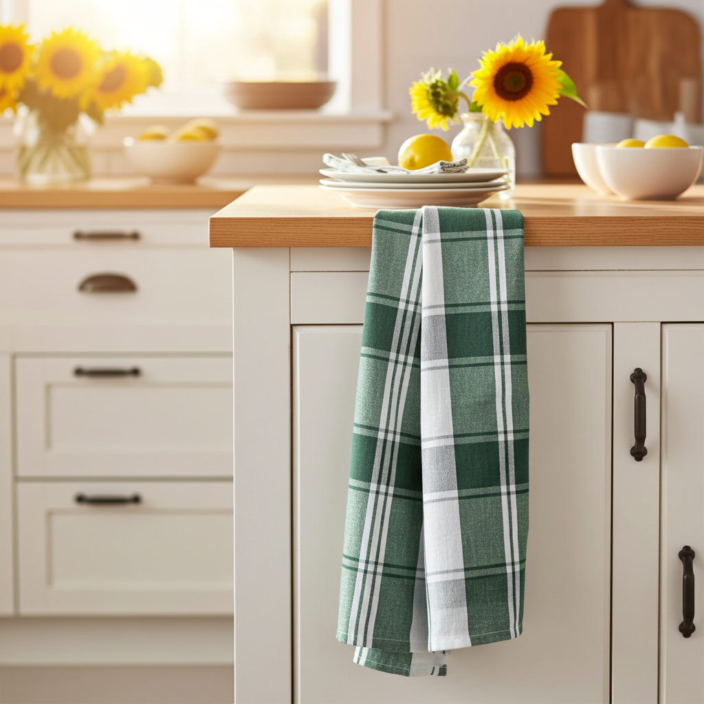 Viskestykke på tilbud - Tag 5 betal for 4 - Bladgrøn 70x50 i ren bomuld - Servietringen