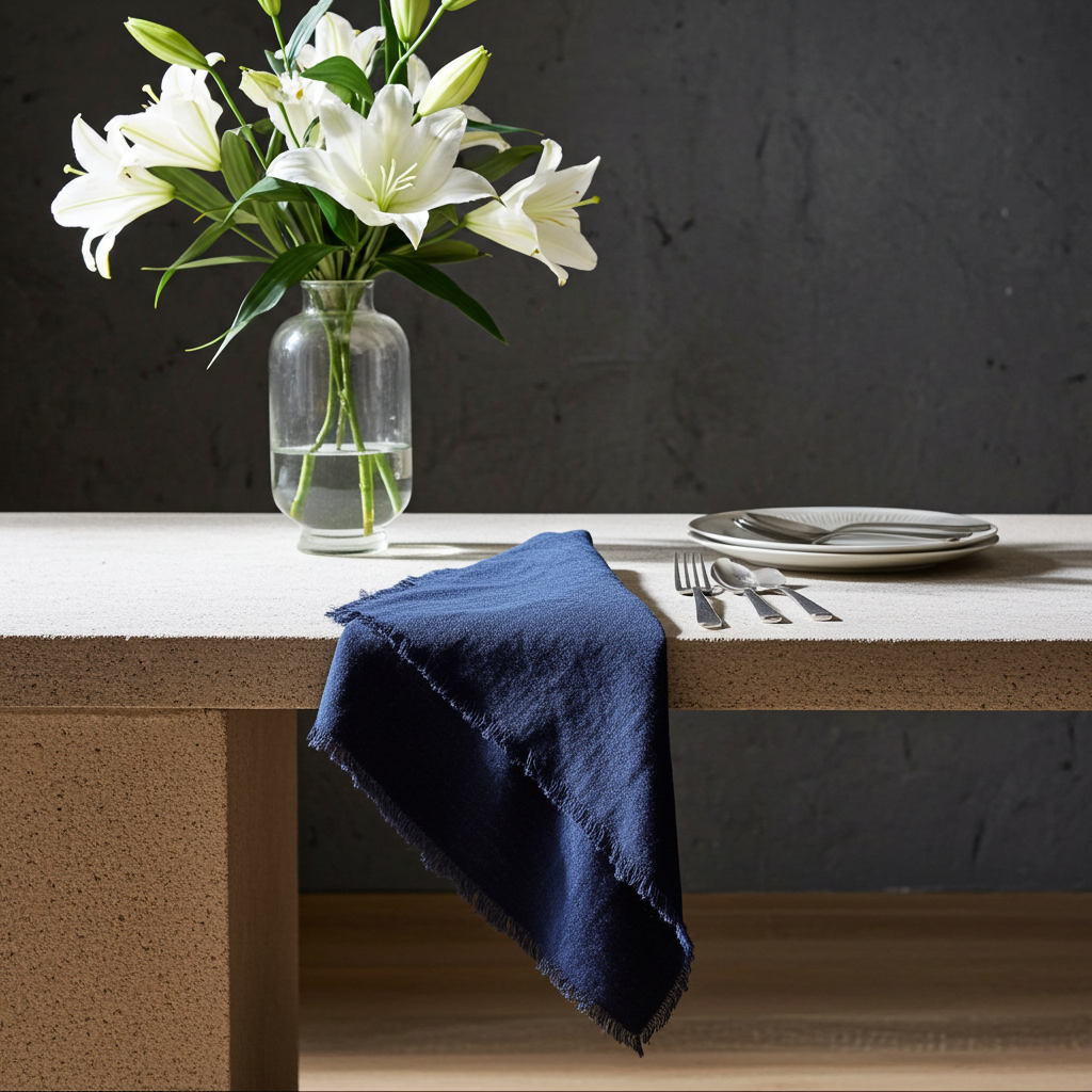 Natura Iin Mørkeblå Stofserviet i hør – 40x40 cm - Servietringen