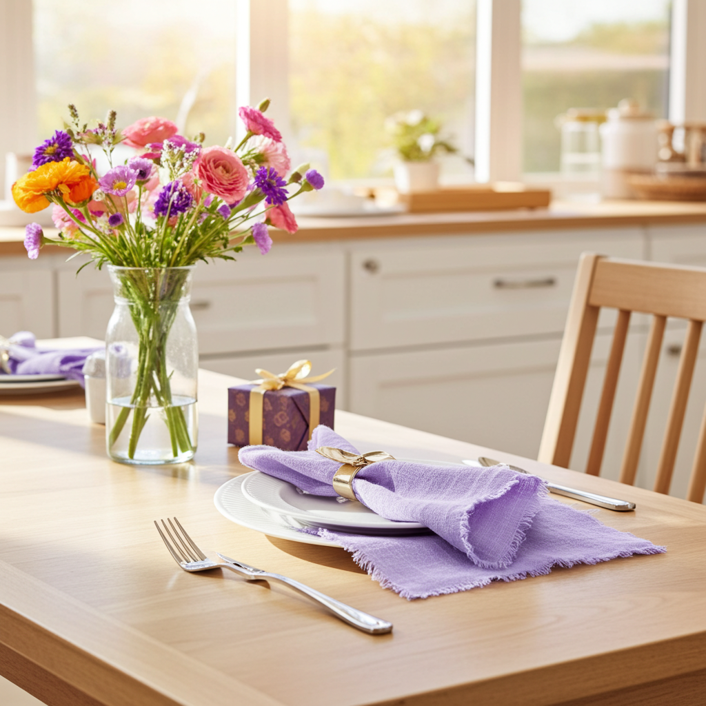 Natura Iin Lyslilla Stofserviet i hør – 40x40 cm - Servietringen