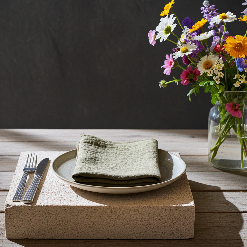 Natura Iin Olivengrøn Stofserviet i hør – 40x40 cm - Servietringen