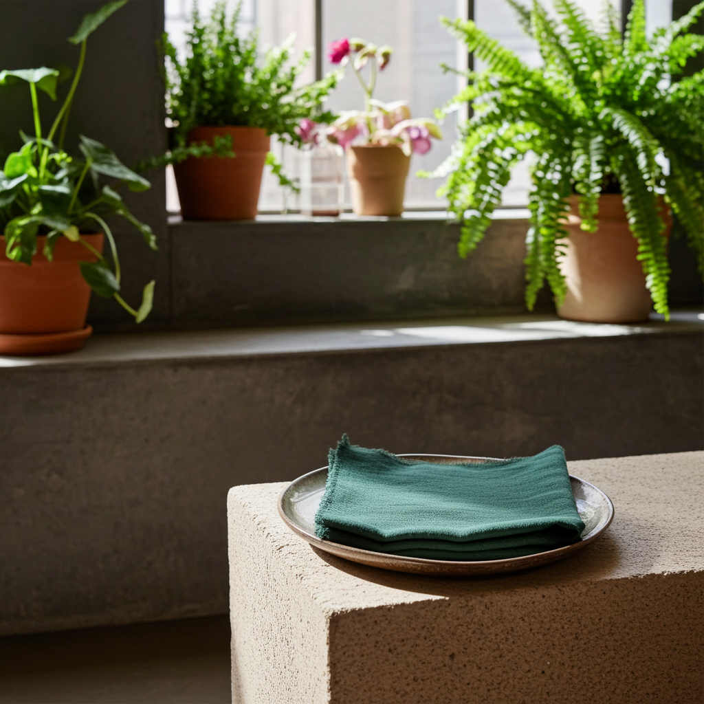 Natura Iin Flaskegrøn Stofserviet i hør – 40x40 cm - Servietringen