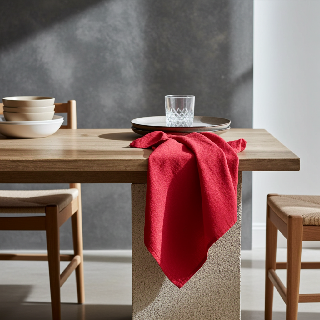 Klassisk Rød Stofserviet i Bomuld og Hør 40x40 cm – Festlig og Varm - Servietringen